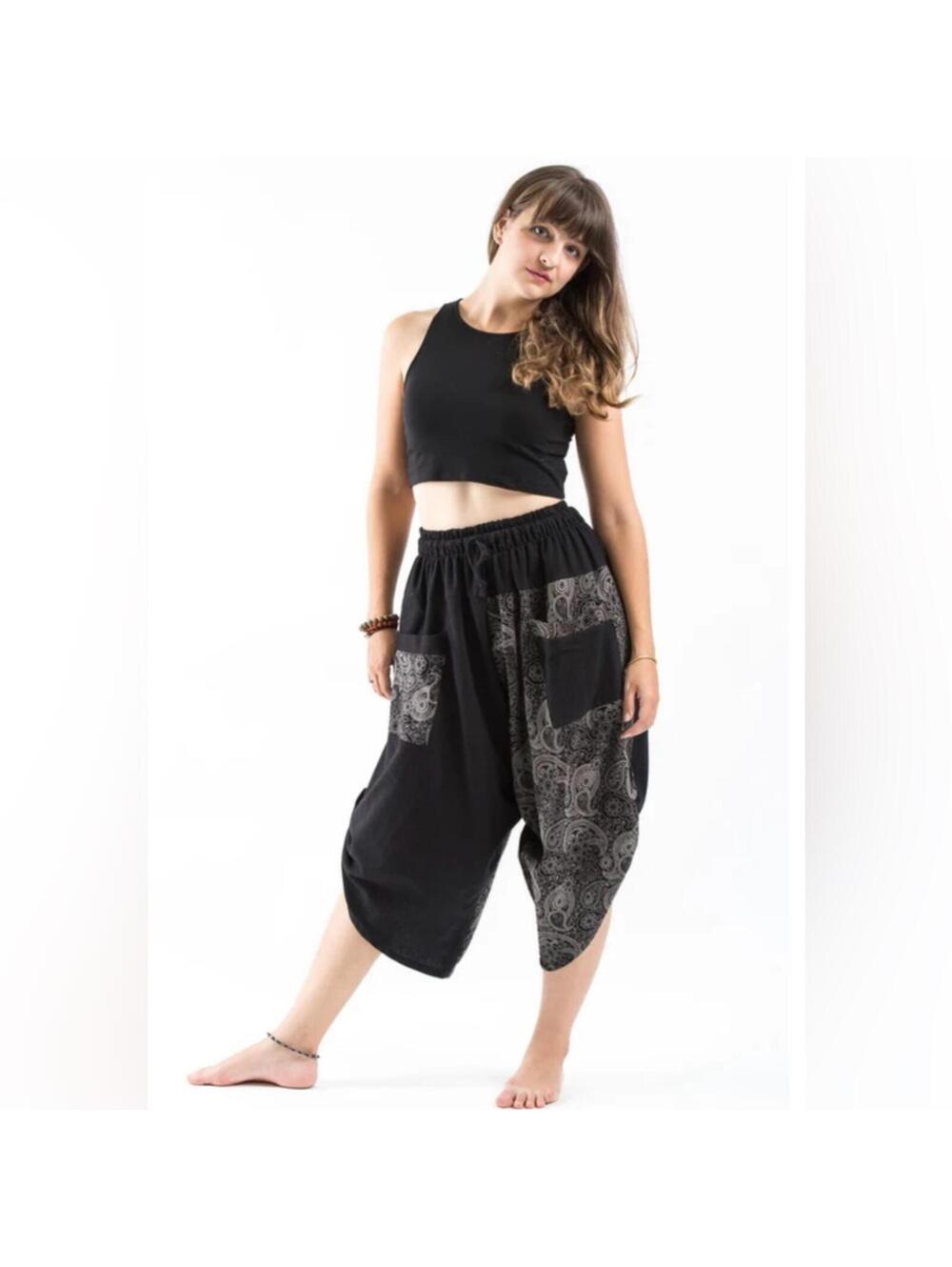 Harem Pants Black Wide-Leg Printed Harem Pants